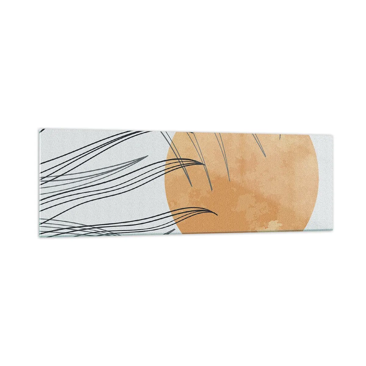 Obraz na szkle - Abstrakcyjne źdźbła traw na tle dużego pomarańczowego słońca - 160x50cm - Zawsze ku słońcu - Nowoczesna dekoracja ścienna do salonu i sypialni ARTTOR