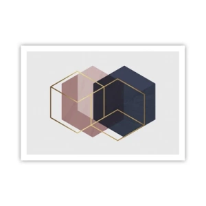 Plakat - Geometryczne kształty w złotych liniach na tle pastelowym - 100x70cm - Siła prostoty - Nowoczesna dekoracja ścienna do salonu i sypialni ARTTOR