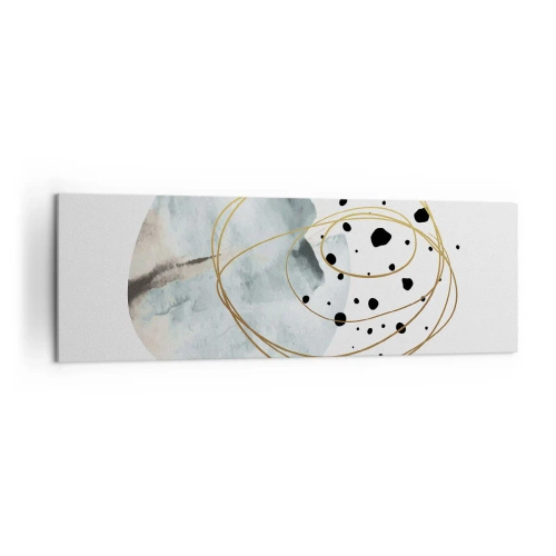 Obraz na płótnie - Minimalistyczna abstrakcja z geometrycznym wzorem i złotymi liniami - 160x50cm - W objęciach przestrzeni - Nowoczesna dekoracja ścienna do salonu i sypialni ARTTOR
