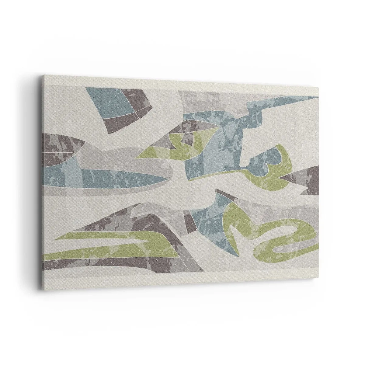 Obraz na płótnie - Abstrakcyjne kształty w zieleni i błękicie na jasnym tle - 100x70cm - Kompozycja za szybą - Nowoczesna dekoracja ścienna do salonu, kuchni i sypialni ARTTOR