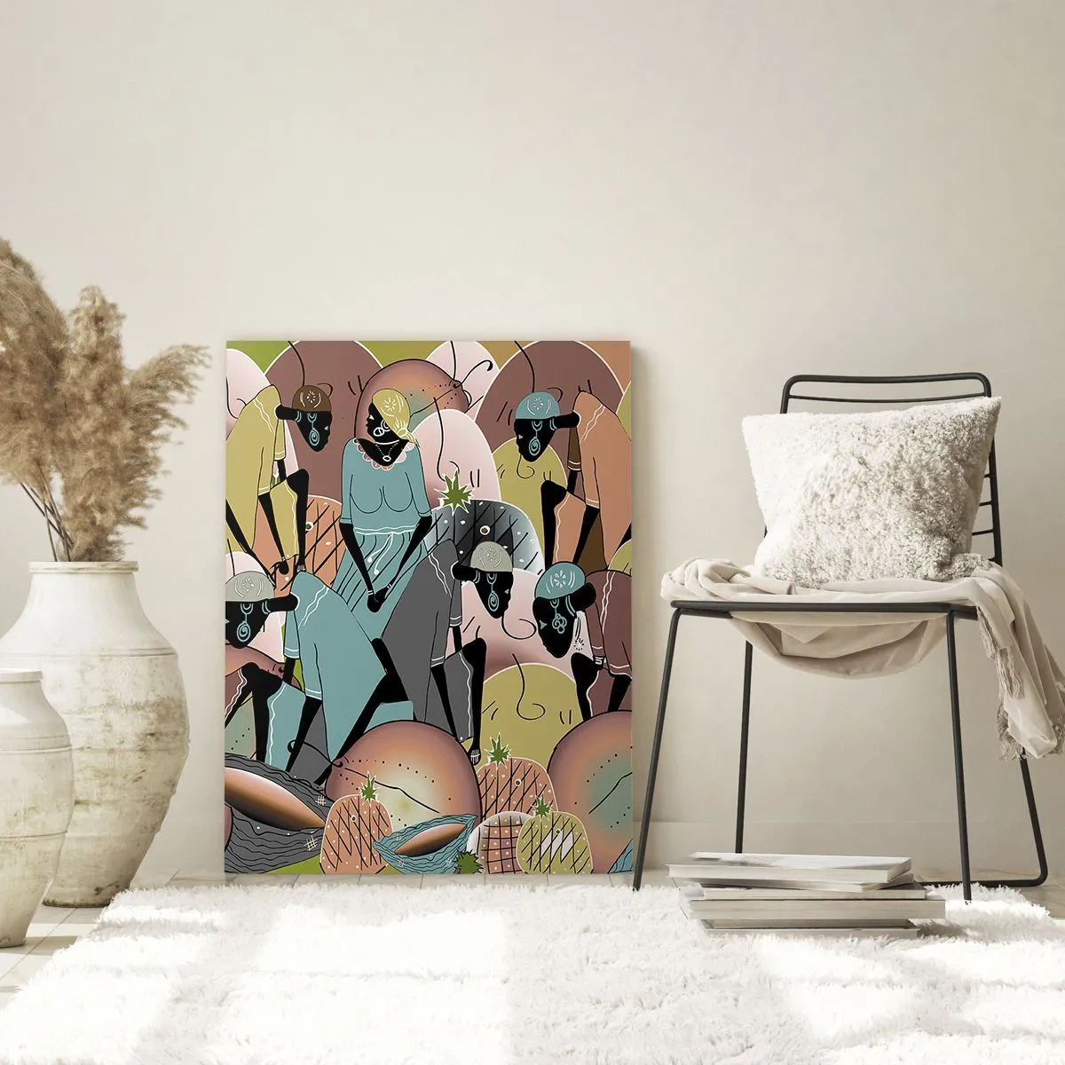 Obraz na szkle - Kolorowa kompozycja abstrakcyjna inspirowana kulturą afrykańską - 70x100cm - Nadchodzi wielkie święto - Nowoczesna dekoracja ścienna do salonu i sypialni ARTTOR