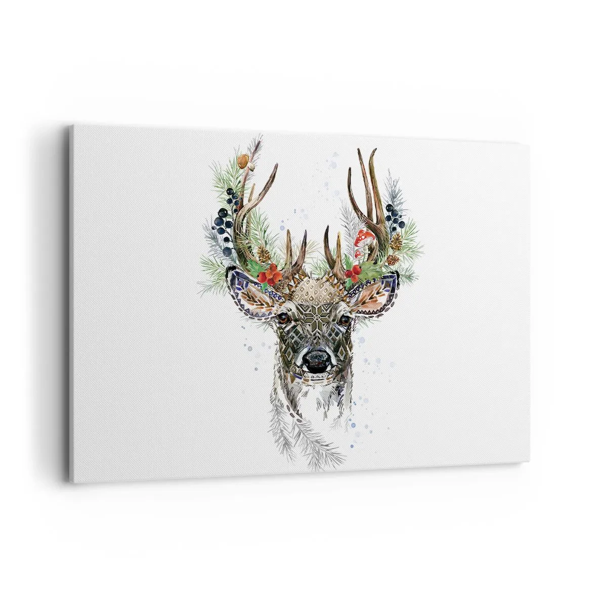 Obraz na płótnie - Stylizowany jeleń z ozdobnym porożem na białym tle - 120x80cm - W świątecznej szacie - Nowoczesna dekoracja ścienna do salonu, kuchni i sypialni ARTTOR