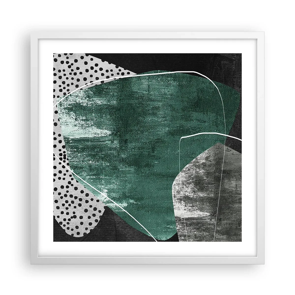 Plakat w białej ramie - Barwna abstrakcja z płatkiem złota - 50x50 cm