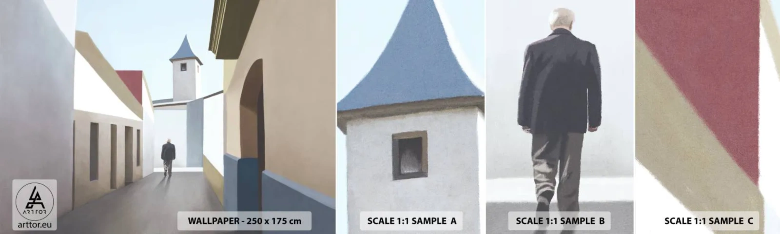 Fototapeta Próbka Standard Eco - Słoneczny spacer - Pastelowe, Budynki, Architektura - 100x30 cm