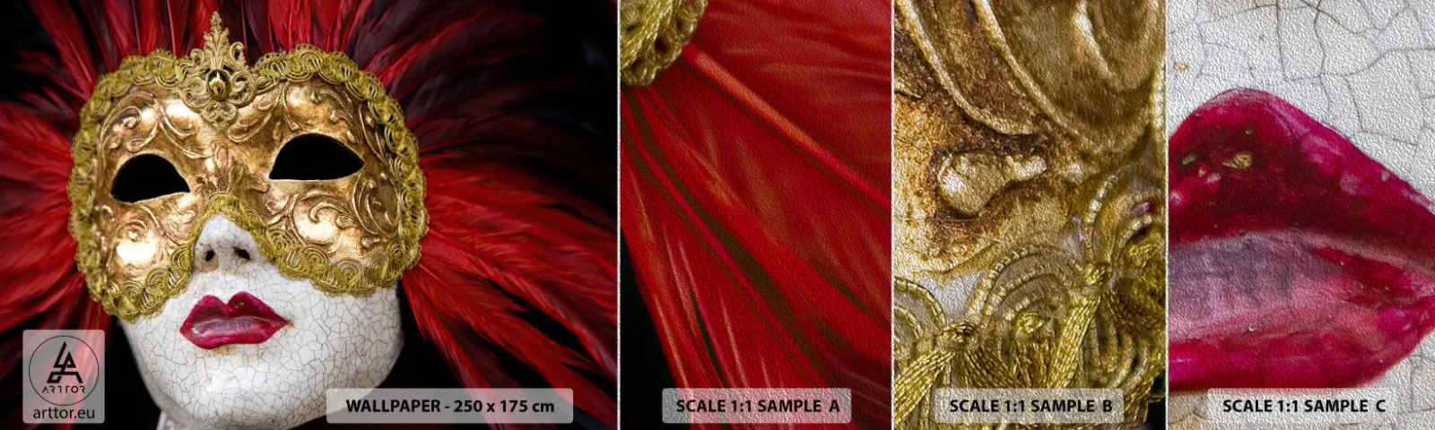 Fototapeta Próbka Premium Sand - Obietnica karnawałowej przygody - Maska Wenecka, Sztuka, Wenecja - 100x30 cm