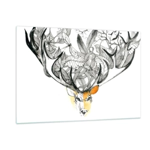Obraz na szkle - Rysunek jelenia z fantazyjnymi porożami - 120x80cm - Rogi obfitości - Nowoczesna dekoracja ścienna do salonu, kuchni i sypialni ARTTOR