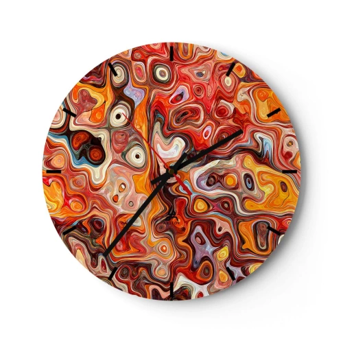 Zegar ścienny - Abstrakcyjny wzór w odcieniach czerwieni, pomarańczy i żółci - 30x30cm - Gdyby orzechy rozpływały się w miodzie - Nowoczesna dekoracja ścienna do salonu, kuchni i sypialni ARTTOR