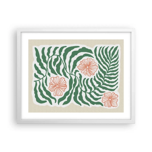 Plakat w białej ramie - Rozkwitłe w zieleni - 50x40 cm