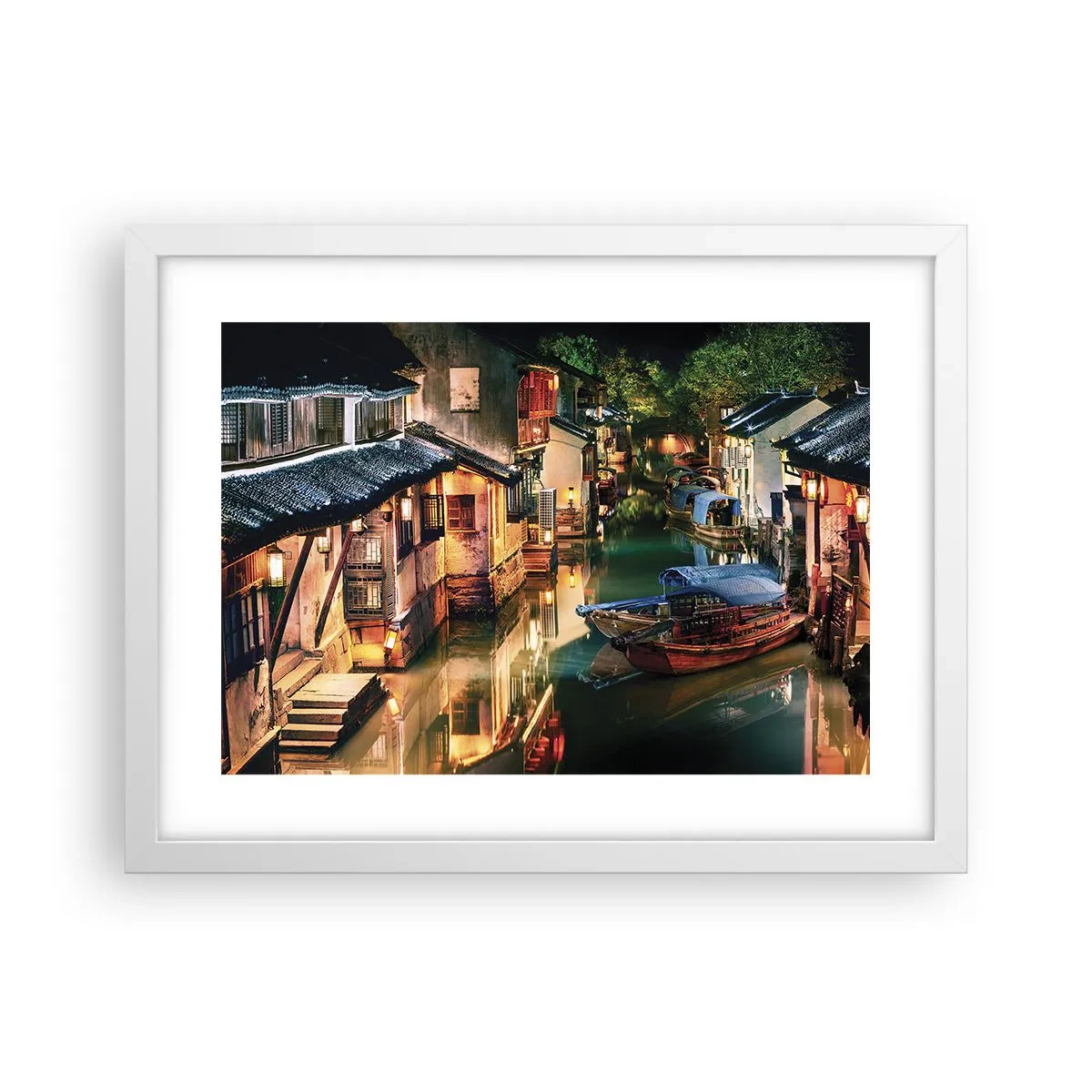 Plakat w białej ramie - Wieczór na chińskiej ulicy - 40x30 cm