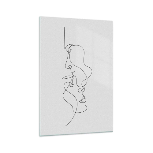 Obraz na szkle - Minimalistyczny rysunek dwóch twarzy w jednym ciągu linii - 70x100cm - Żar rzewnych żądz - Nowoczesna dekoracja ścienna do salonu i sypialni ARTTOR