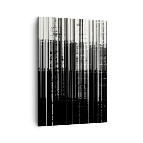 Obraz na płótnie - Abstrakcyjny wzór czarno-białych linii pionowych - 50x70cm - Fale i drgania - Nowoczesna dekoracja ścienna do salonu, kuchni i sypialni ARTTOR