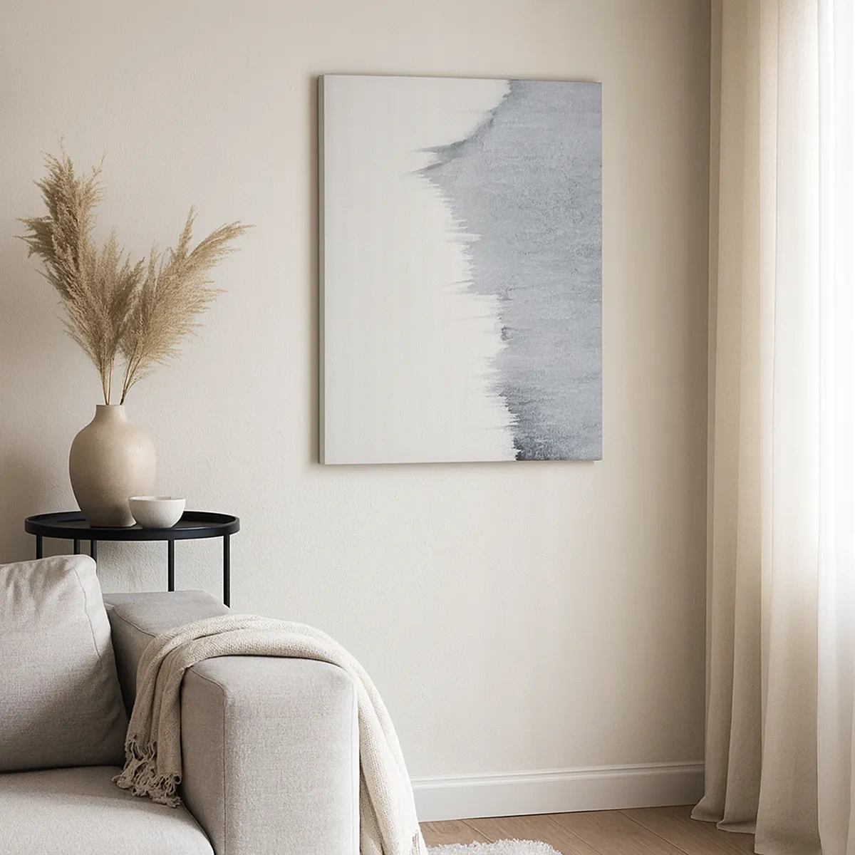 Obraz na płótnie - Subtelna abstrakcja w odcieniach szarości z delikatnym przejściem tonalnym - 50x70cm - Tajemniczy zapis - Nowoczesna dekoracja ścienna do salonu, kuchni i sypialni ARTTOR