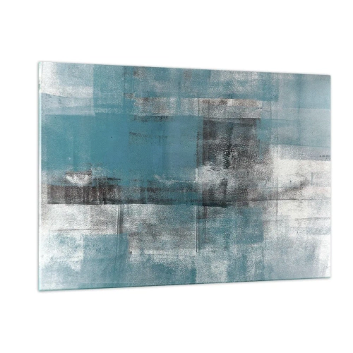 Obraz na szkle - Abstrakcja w odcieniach błękitu i szarości z geometrycznymi kształtami - 120x80cm - Woda i powietrze - Nowoczesna dekoracja ścienna do salonu, kuchni i sypialni ARTTOR