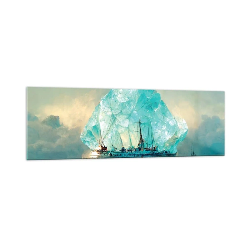 Obraz na szkle - Statek na tle majestatycznej góry lodowej - 160x50cm - Arktyczny brylant - Nowoczesna dekoracja ścienna do salonu i sypialni ARTTOR