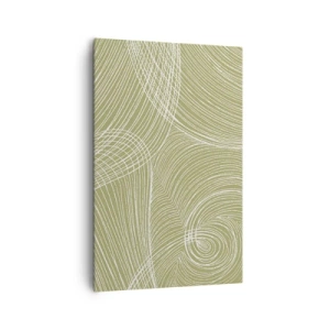 Obraz na płótnie - Zielono-białe linie w abstrakcyjnej kompozycji - 80x120cm - Abstrakcja misterna w bieli - Nowoczesna dekoracja ścienna do salonu i sypialni ARTTOR