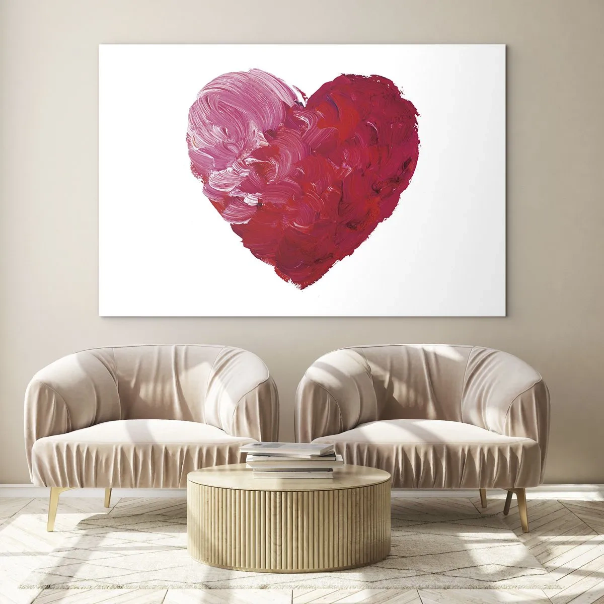 Obraz na szkle - Abstrakcyjne serce malowane czerwonymi pociągnięciami - 100x70cm - All you need is love - Nowoczesna dekoracja ścienna do salonu, kuchni i sypialni ARTTOR