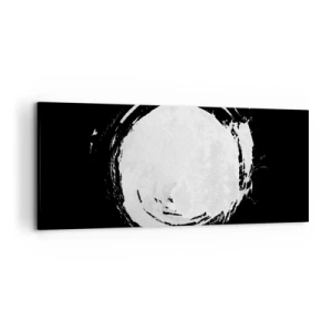 Obraz na płótnie - Biały okrąg na czarnym tle w minimalistycznym stylu - 120x50cm - Dobre wyjście - Nowoczesna dekoracja ścienna do salonu i sypialni ARTTOR