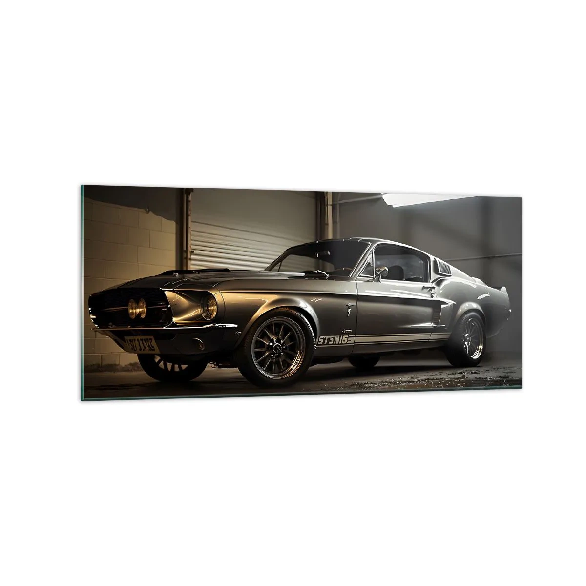 Obraz na szkle - Klasyczny samochód w garażu w stylu retro - 120x50cm - Powrót do przeszłości - Nowoczesna dekoracja ścienna do salonu i sypialni ARTTOR