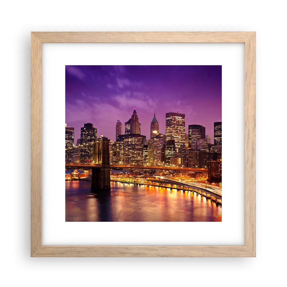 Plakat w ramie jasny dąb - Fioletowo-złoty Manhathann - 30x30 cm