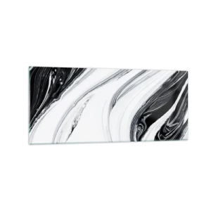 Obraz na szkle - Czarno-biała abstrakcja z dynamicznymi liniami i wirami - 120x50cm - Połączenie przeciwieństw - Nowoczesna dekoracja ścienna do salonu i sypialni ARTTOR