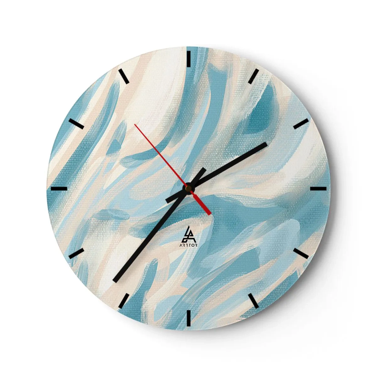 Zegar ścienny - Abstrakcyjne pastelowe smugi w błękicie i beżu - 30x30cm - Wiosenne powiewy - Nowoczesna dekoracja ścienna do salonu, kuchni i sypialni ARTTOR