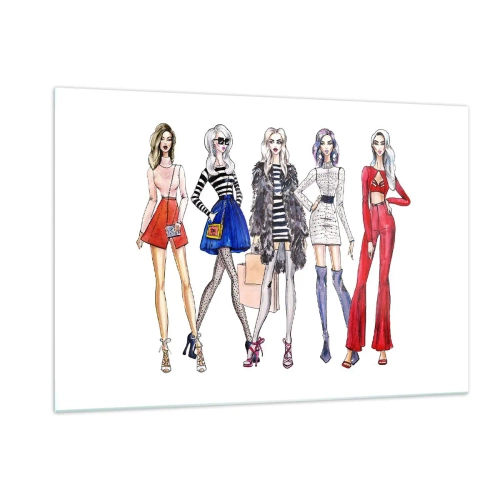 Obraz na szkle - Modne postacie w stylowych strojach na ilustracji - 120x80cm - Every week Fashion Week - Nowoczesna dekoracja ścienna do salonu, kuchni i sypialni ARTTOR