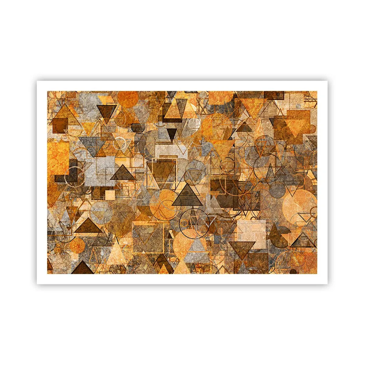Plakat - Abstrakcyjne geometryczne wzory w odcieniach złota - 100x70cm - Świat ujęty w formę - Nowoczesna dekoracja ścienna do salonu i sypialni ARTTOR