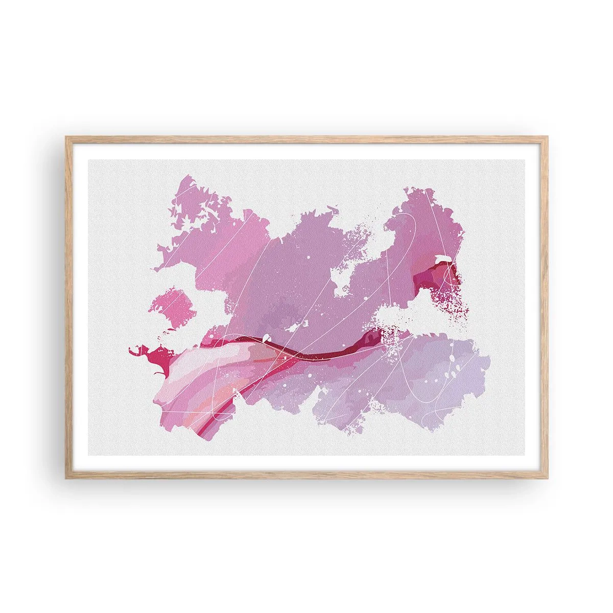 Plakat w ramie jasny dąb - Mapa różowego świata - 100x70 cm