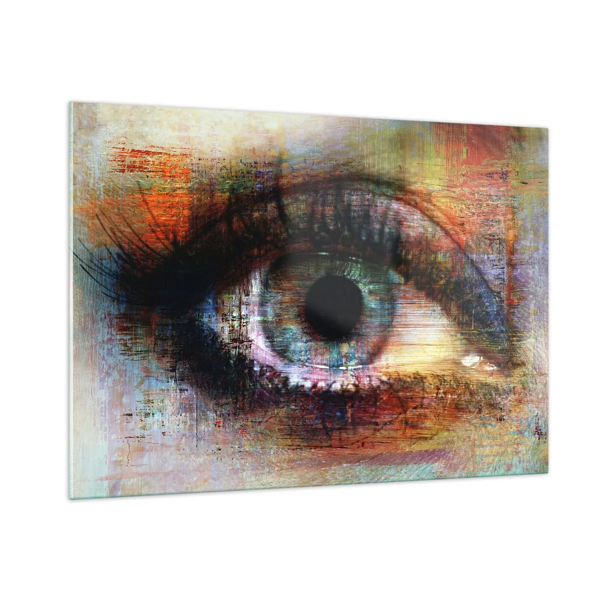 Obraz na szkle - Abstrakcyjne oko w intensywnych, wielobarwnych odcieniach - 100x70cm - Można zajrzec w duszę - Nowoczesna dekoracja ścienna do salonu, kuchni i sypialni ARTTOR