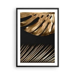Plakat w czarnej ramie - Złote liście na czarnym tle w eleganckim stylu - 50x70cm - Różne, a równie drogie - Nowoczesna dekoracja ścienna do salonu i sypialni ARTTOR