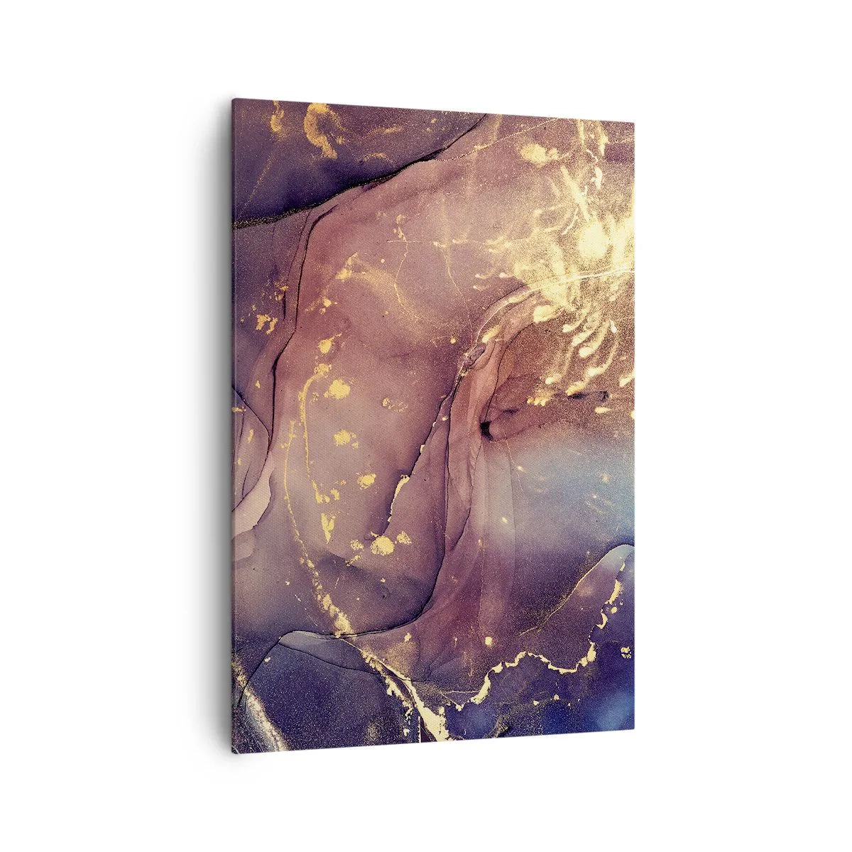 Obraz na płótnie - Abstrakcyjna kompozycja z odcieniami złota i fioletu - 70x100cm - Materia i duch - Nowoczesna dekoracja ścienna do salonu i sypialni ARTTOR