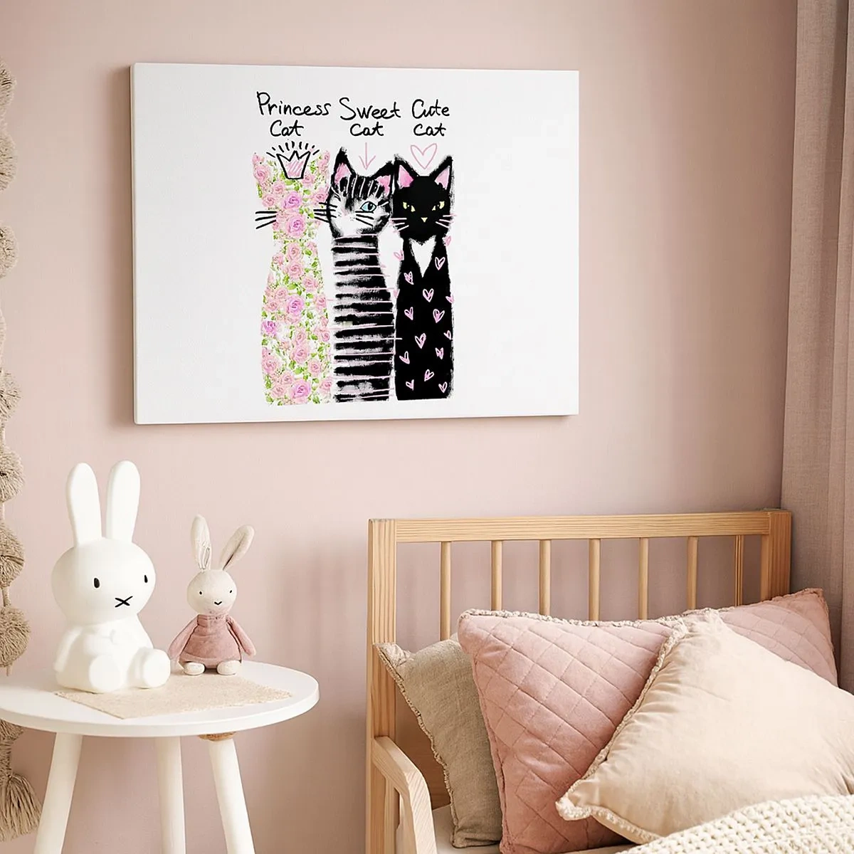 Obraz na płótnie - Trzy koty z różnorodnymi wzorami w stylu artystycznym - 70x50cm - Były sobie kotki trzy - Nowoczesna dekoracja ścienna do salonu i sypialni ARTTOR