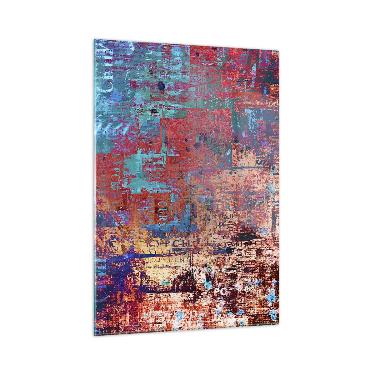Obraz na szkle - Abstrakcyjna kompozycja w odcieniach niebieskiego i czerwieni - 50x70cm - Pamięć i niepamięć - Nowoczesna dekoracja ścienna do salonu, kuchni i sypialni ARTTOR