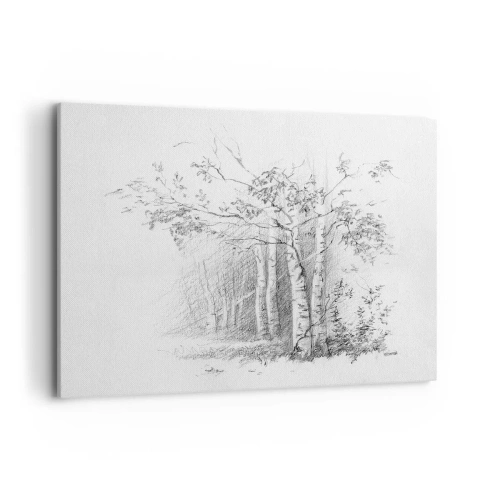 Obraz na płótnie - Rysunek brzozowego lasu w subtelnym szkicu ołówkiem - 120x80cm - Światło brzozowego lasu - Nowoczesna dekoracja ścienna do salonu, kuchni i sypialni ARTTOR