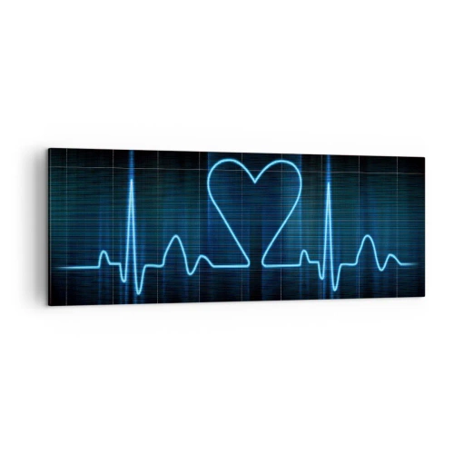 Obraz na płótnie - Linia życia z sercem na tle monitoringu medycznego w odcieniach niebieskiego - 140x50cm - W rytmie serca - Nowoczesna dekoracja ścienna do salonu i sypialni ARTTOR
