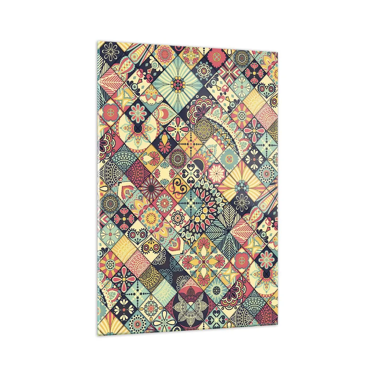 Obraz na szkle - Kolorowe geometryczne wzory inspirowane stylem marokańskim - 70x100cm - Marokańskie klimaty - Nowoczesna dekoracja ścienna do salonu i sypialni ARTTOR