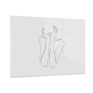 Obraz na szkle - Minimalistyczny rysunek kobiecych dłoni i twarzy - 100x70cm - O czym marzą dziewczyny - Nowoczesna dekoracja ścienna do salonu, kuchni i sypialni ARTTOR