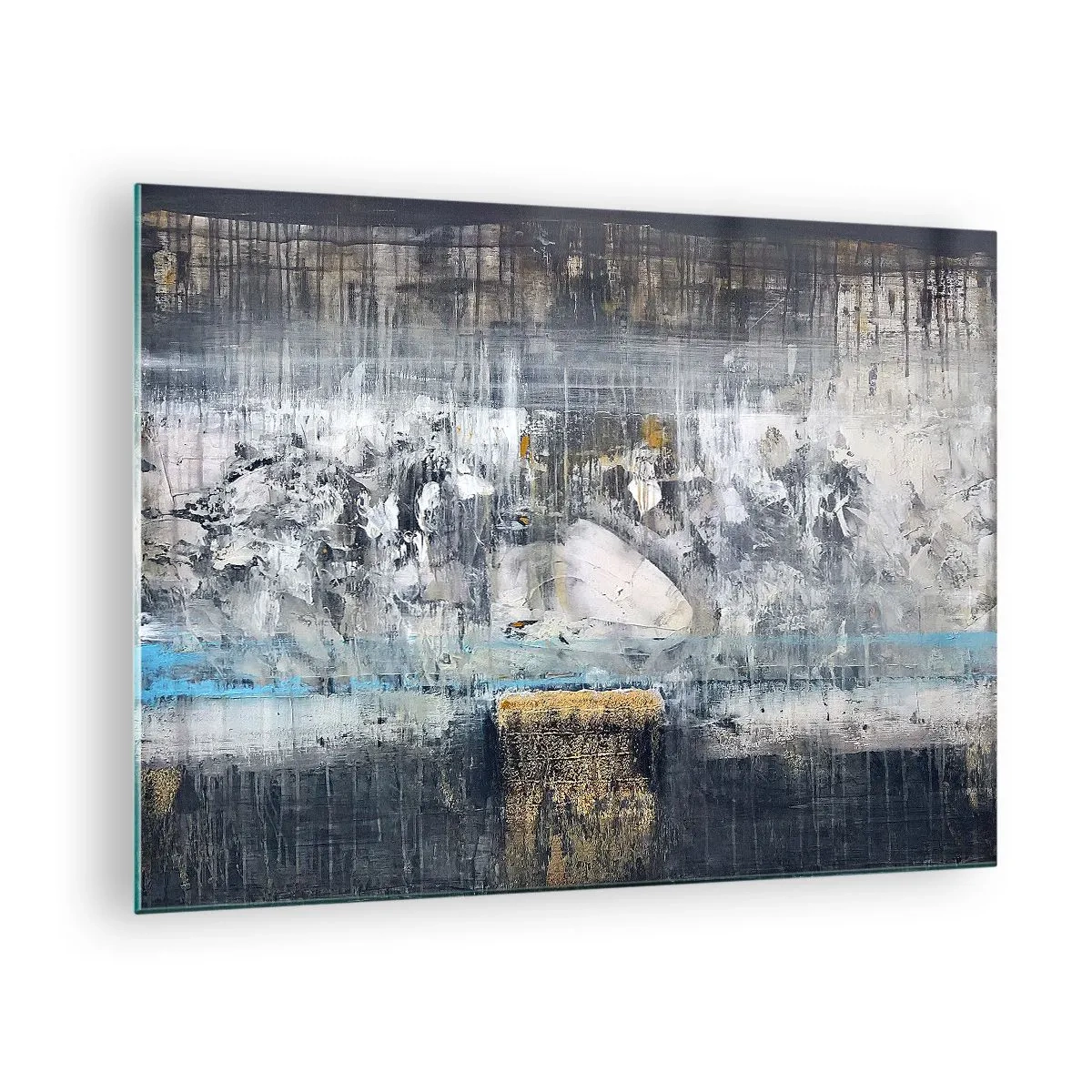 Obraz na szkle - Abstrakcyjny krajobraz z dominacją szarości i błękitu - 70x50cm - Jak po lodzie, jak po grudzie - Nowoczesna dekoracja ścienna do salonu i sypialni ARTTOR