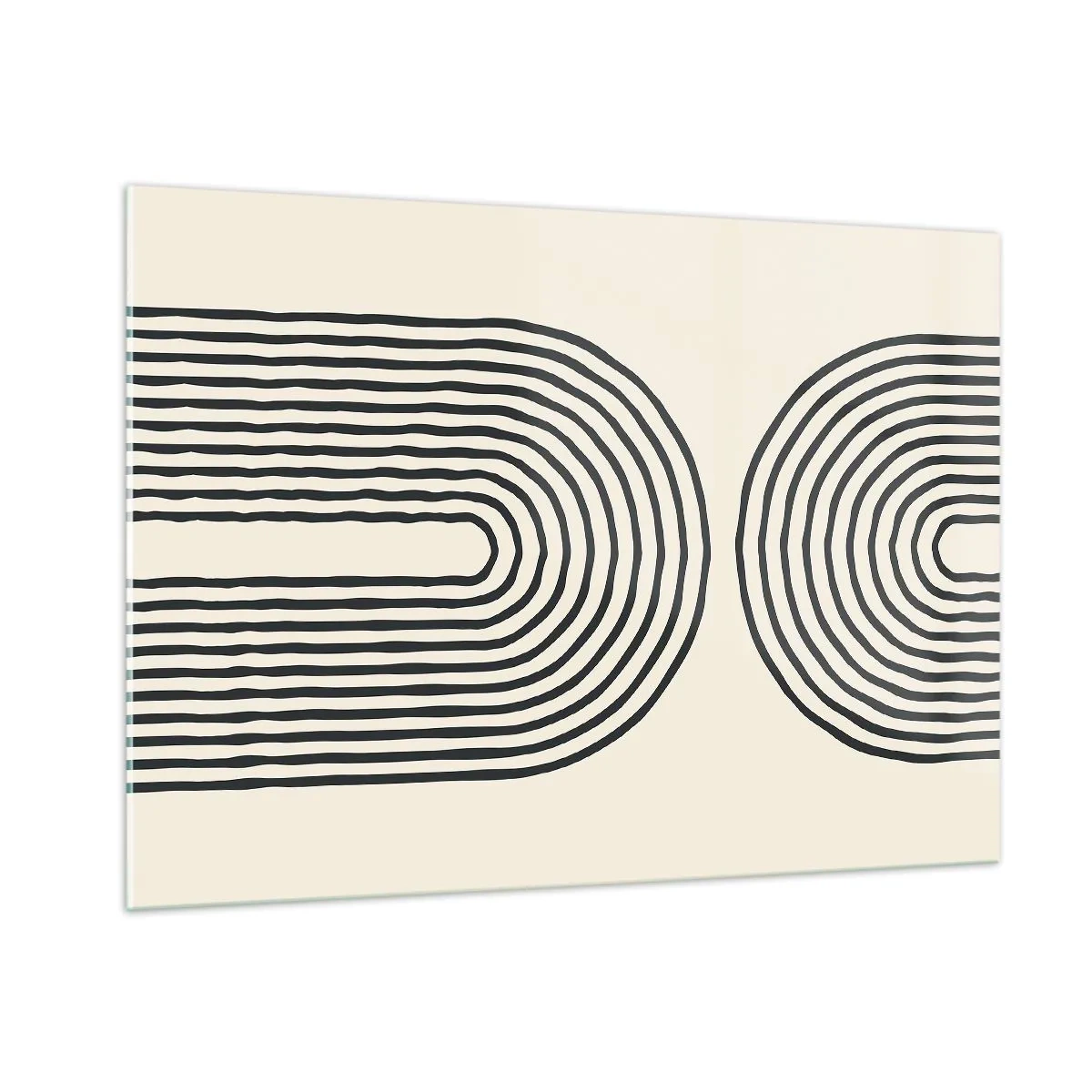 Obraz na szkle - Abstrakcyjny obraz w czerni i bieli przedstawiający linie w kształcie łuków - 100x70cm - Już za chwilę… - Nowoczesna dekoracja ścienna do salonu, kuchni i sypialni ARTTOR