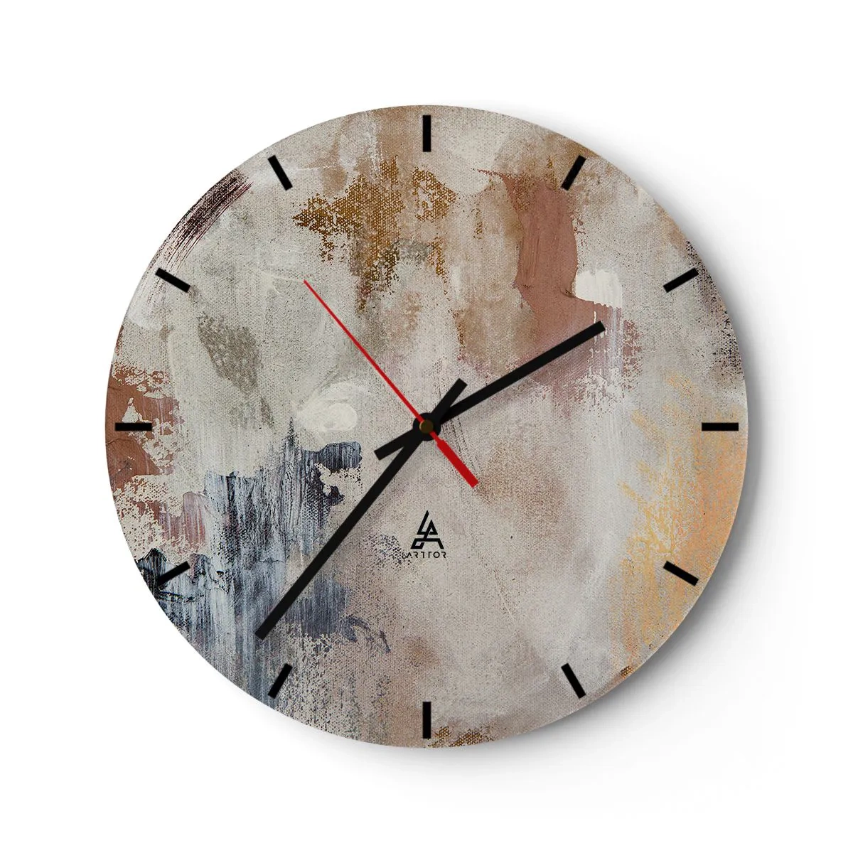 Zegar ścienny - Beżowo-brązowa abstrakcja z delikatnymi pociągnięciami farby - 30x30cm - Abstrakcja zamglona - Nowoczesna dekoracja ścienna do salonu, kuchni i sypialni ARTTOR