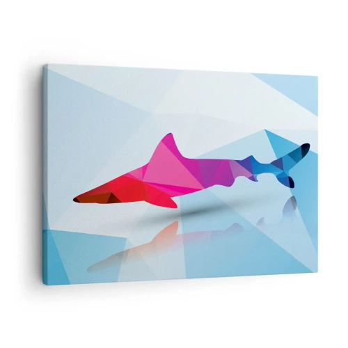 Obraz na płótnie - Rekin w krystalicznej przestrzeni - Geometryczna sylwetka rekina w odcieniach różu i niebieskiego - 70x50cm