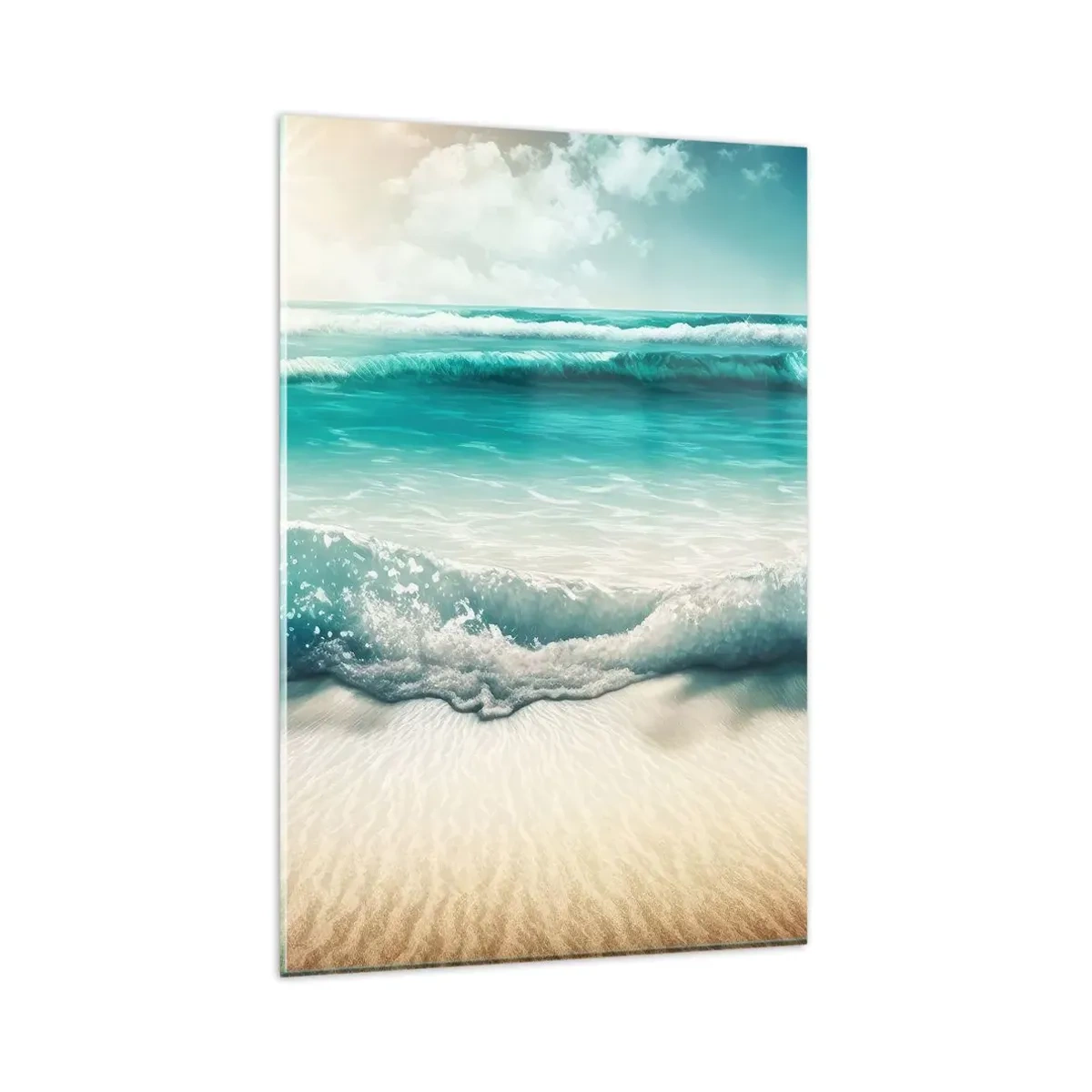 Obraz na szkle - Fale oceanu na jasnej piaszczystej plaży - 80x120cm - Spokój oceanu - Nowoczesna dekoracja ścienna do salonu i sypialni ARTTOR