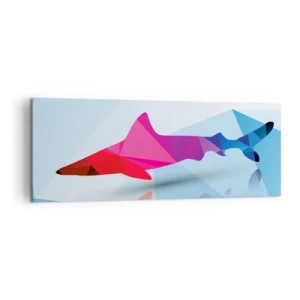 Obraz na płótnie - Geometryczna sylwetka rekina w odcieniach różu i niebieskiego - 140x50cm - Rekin w krystalicznej przestrzeni - Nowoczesna dekoracja ścienna do salonu i sypialni ARTTOR