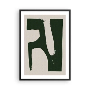 Plakat w czarnej ramie - Minimalistyczna abstrakcja w zieleni i beżu - 50x70cm - Zatoki bieli - Nowoczesna dekoracja ścienna do salonu i sypialni ARTTOR