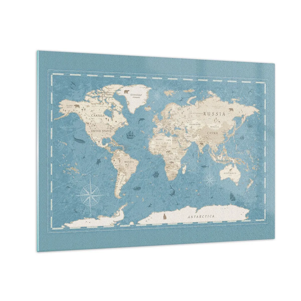 Obraz na szkle - Stylizowana mapa świata na niebieskim tle - 70x50cm - Świat w zasięgu ręki - Nowoczesna dekoracja ścienna do salonu i sypialni ARTTOR