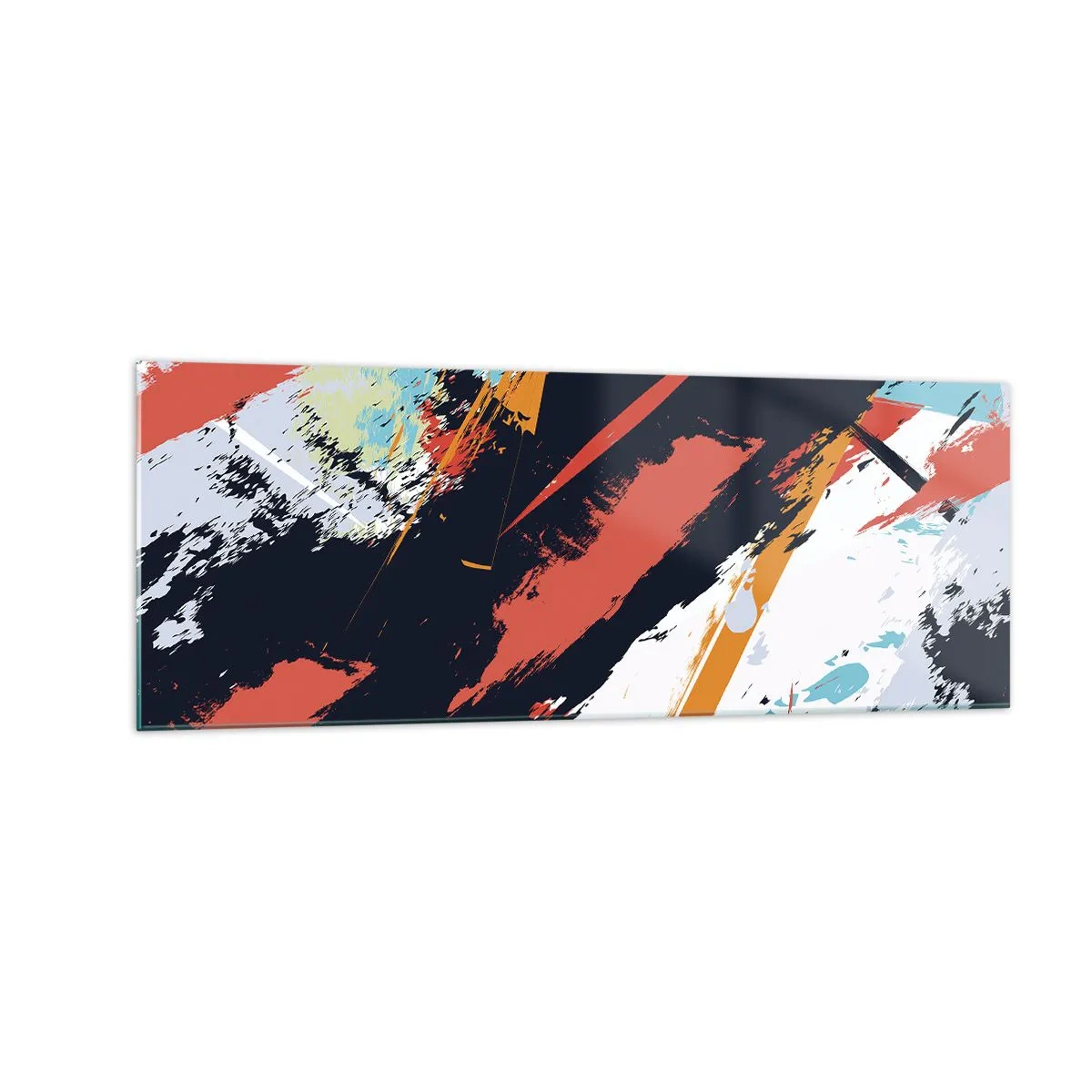 Obraz na szkle - Abstrakcyjne pociągnięcia pędzla w żywych kolorach - 140x50cm - Kompozycja dynamiczna - Nowoczesna dekoracja ścienna do salonu i sypialni ARTTOR