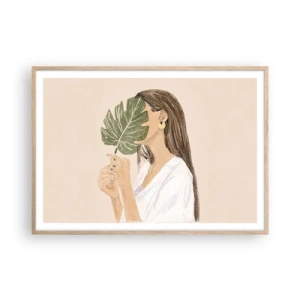 Plakat w ramie jasny dąb - Tajemniczy portret z wachlarzem - 100x70 cm