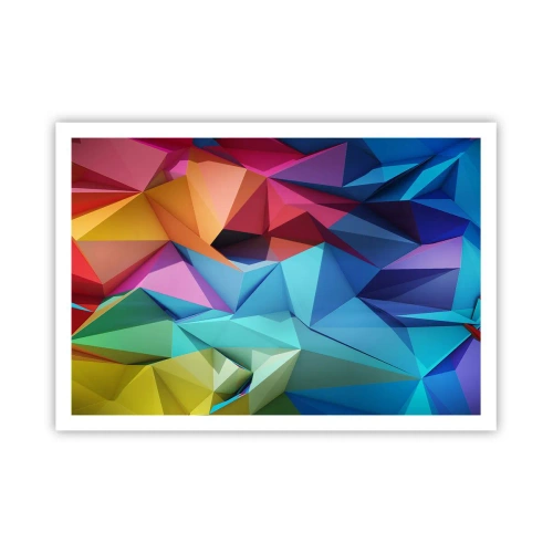 Plakat - Kolorowa abstrakcja geometryczna w żywych barwach - 100x70cm - Tęczowe origami - Nowoczesna dekoracja ścienna do salonu i sypialni ARTTOR