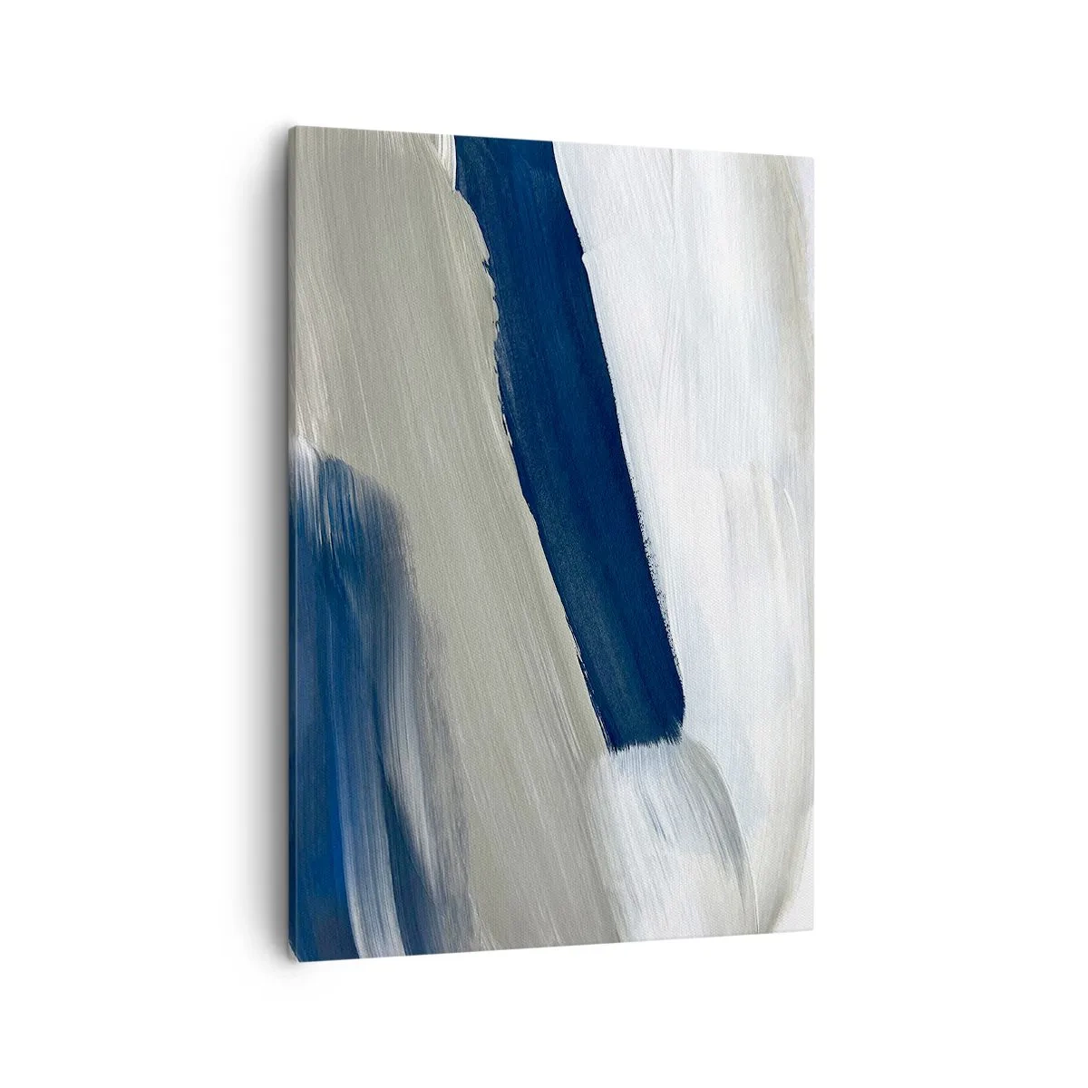 Obraz na płótnie - Abstrakcyjne pociągnięcia pędzla w odcieniach granatu, szarości i bieli - 50x70cm - Spotkanie z bielą - Nowoczesna dekoracja ścienna do salonu, kuchni i sypialni ARTTOR
