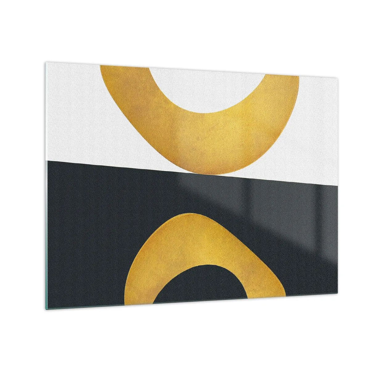 Obraz na szkle - Złote geometryczne kształty na białym i czarnym tle - 70x50cm - Po pierwsze: złoto - Nowoczesna dekoracja ścienna do salonu i sypialni ARTTOR